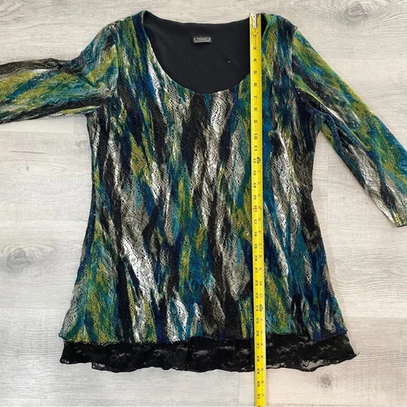 Clientele Watercolor Lace Overlay Frilly Blouse Size M - Picture 8 of 14